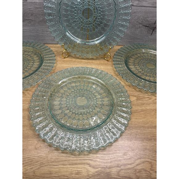 ArdaCam 11.25” Teal Scalloped Pressed Glass Dinner Plates Made in Turkey~4 Pc - Picture 3 of 8